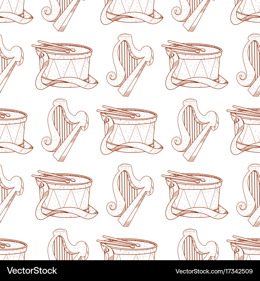 Seamless pattern with the drum and harp Vector Image