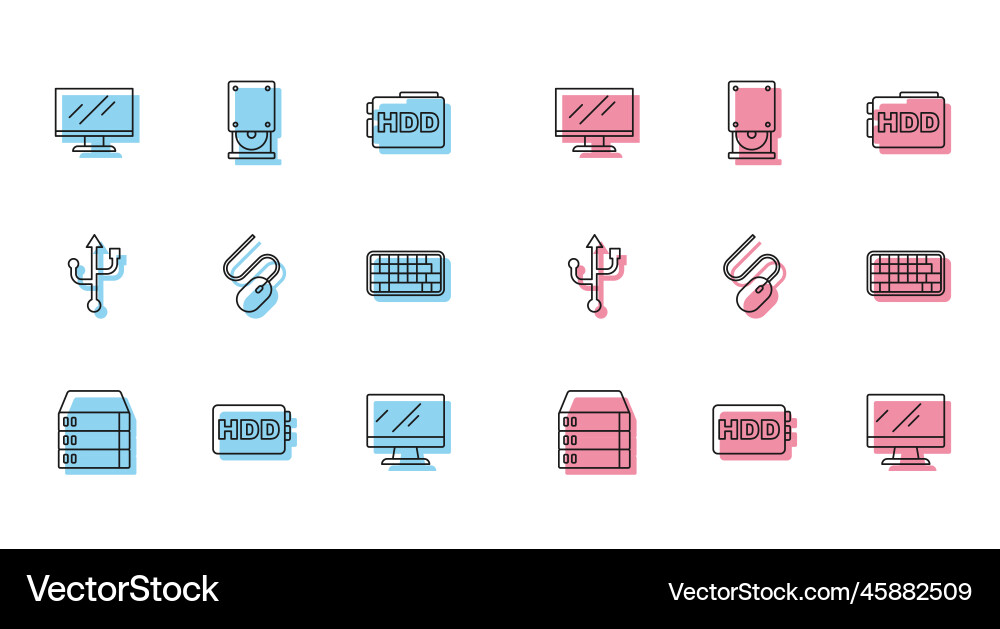 Set line server data web hosting hard disk Vector Image
