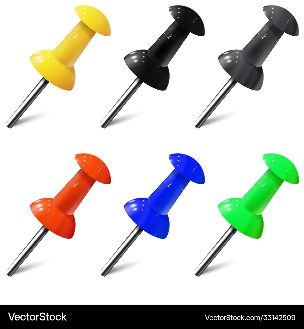 Set realistic push pins in different colors Set realistic push pins in different colors vector image