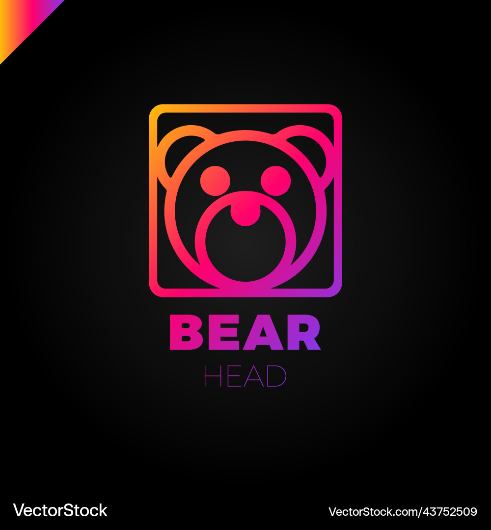 Simple line head bear in square with rounded Vector Image