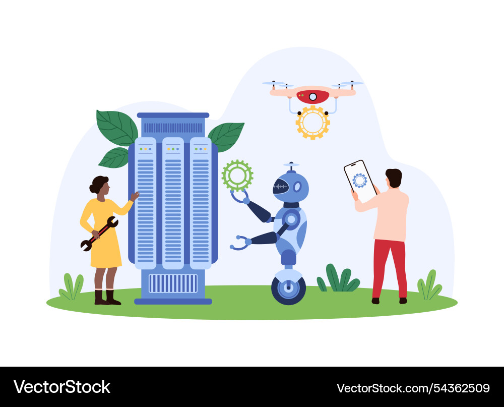 T robotization and automation in technology T robotization and automation in technology vector image
