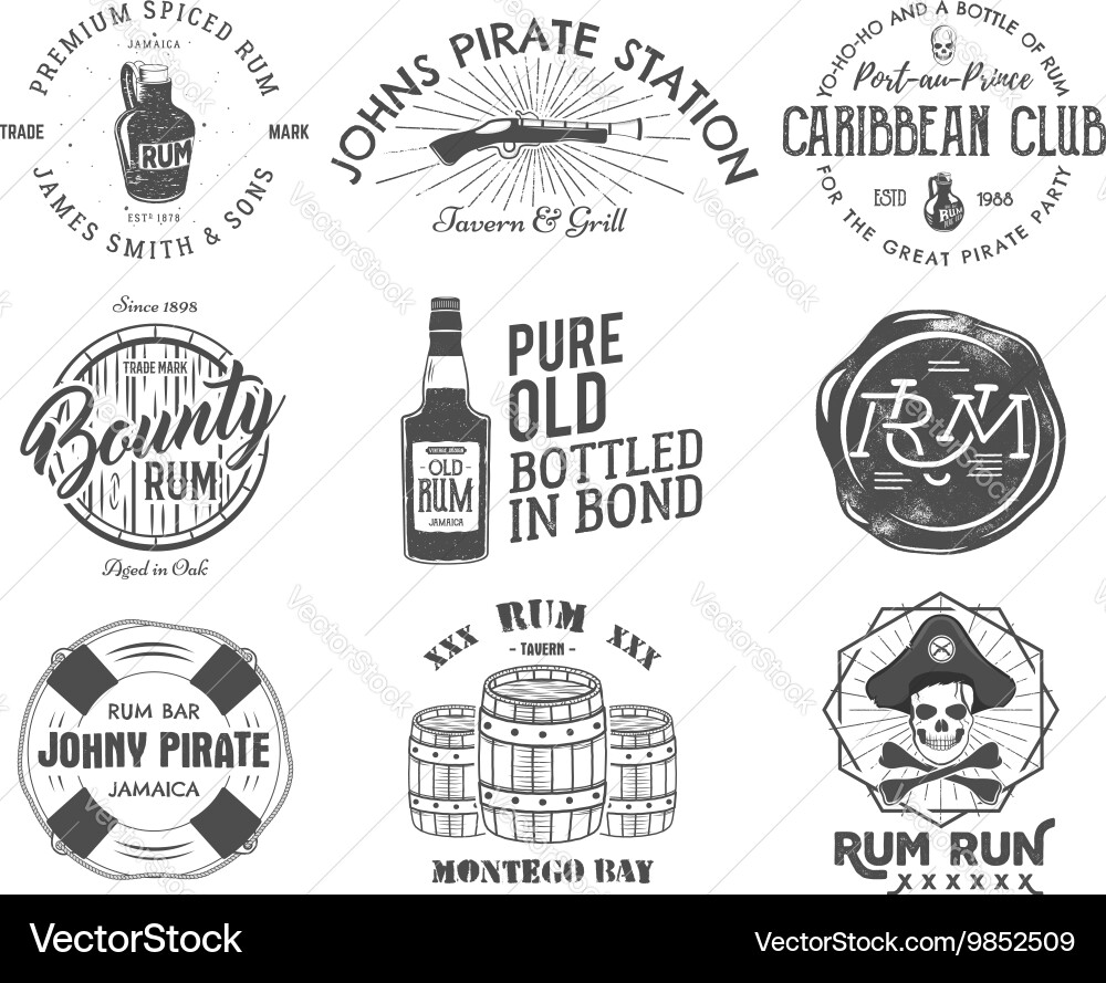 Vintage Pirate Ship & Rum Labels Vector Image