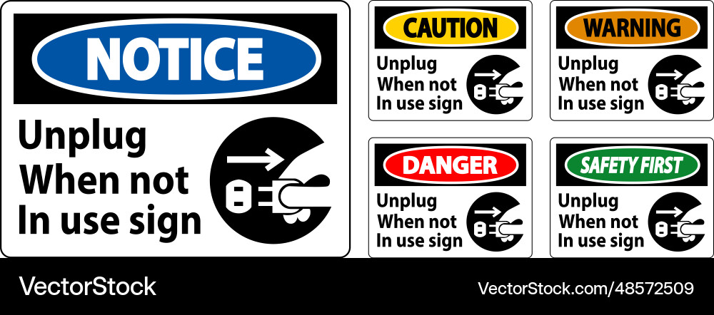 Warning unplug when not in use symbol sign Vector Image
