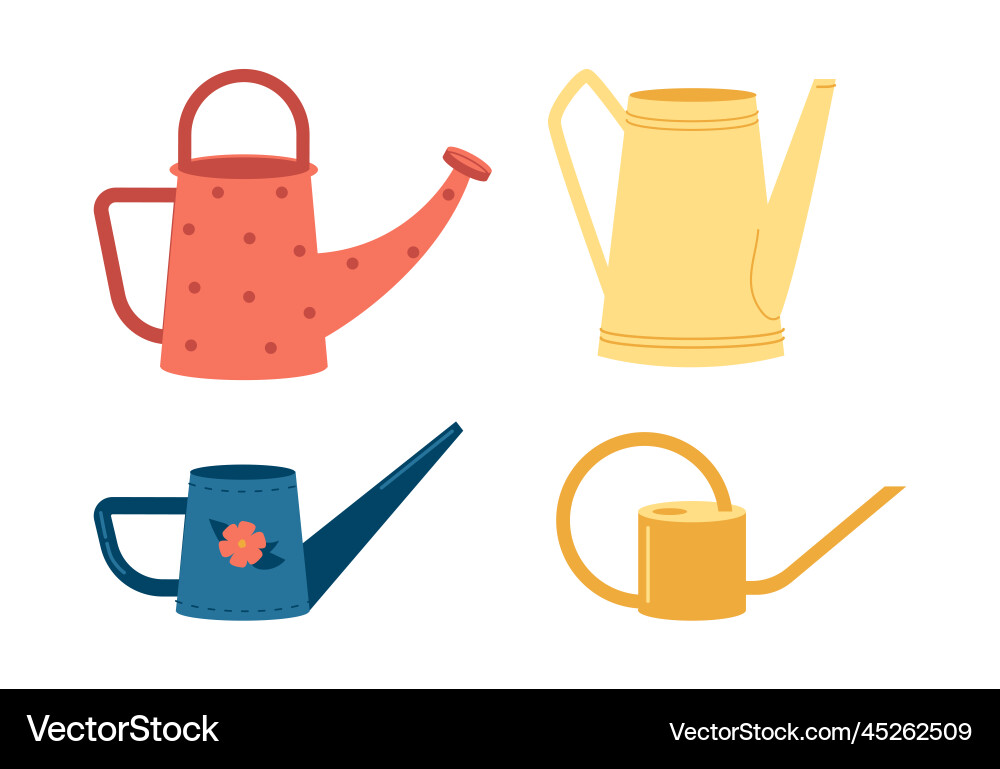 Watering cans icons set gardening equipment vector image