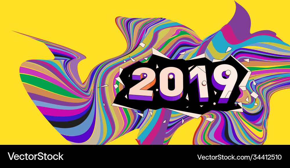 2021 new year text with wavy colorful line vector image