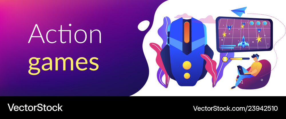 Action game concept banner header Action game concept banner header vector image