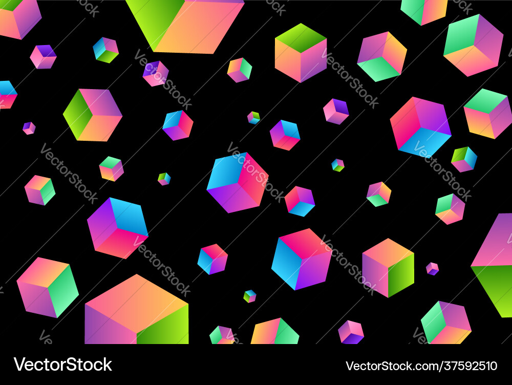 Black dark background with colorful square cube Black dark background with colorful square cube vector image