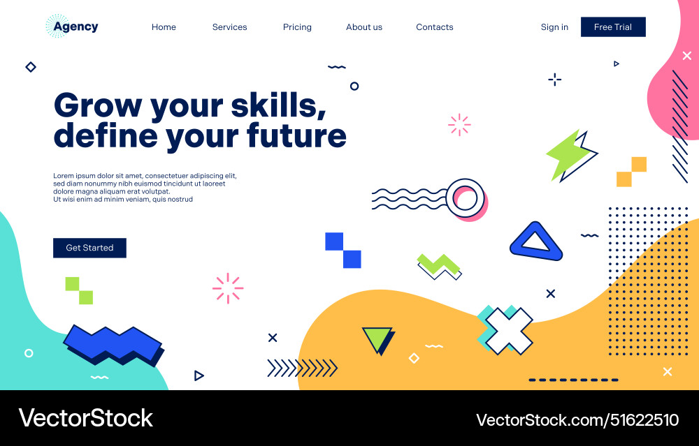 Browser landing page with memphis shapes Browser landing page with memphis shapes vector image