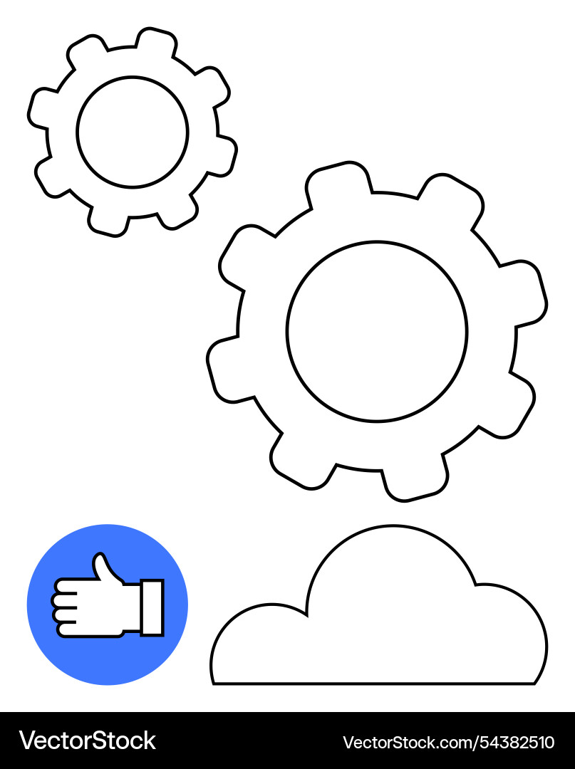 Cloud computing elements with gears and hand vector image
