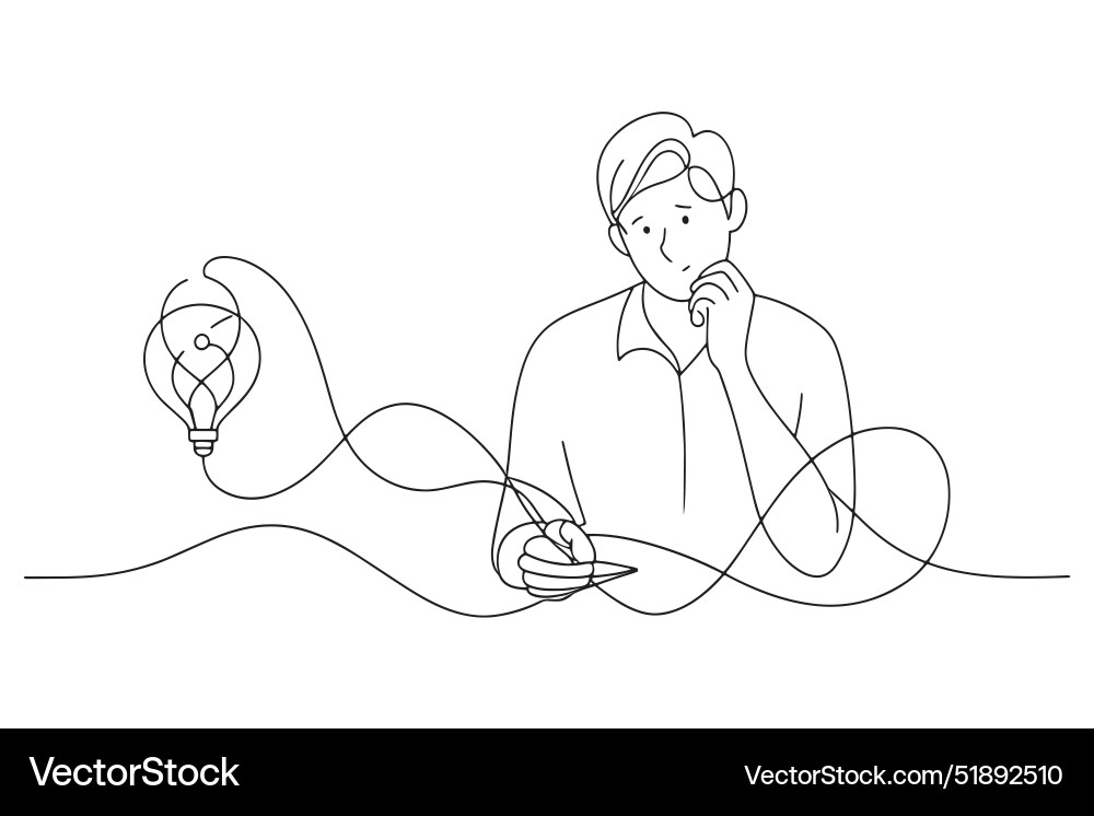 Continuous line drawing of a man with light Continuous line drawing of a man with light vector image