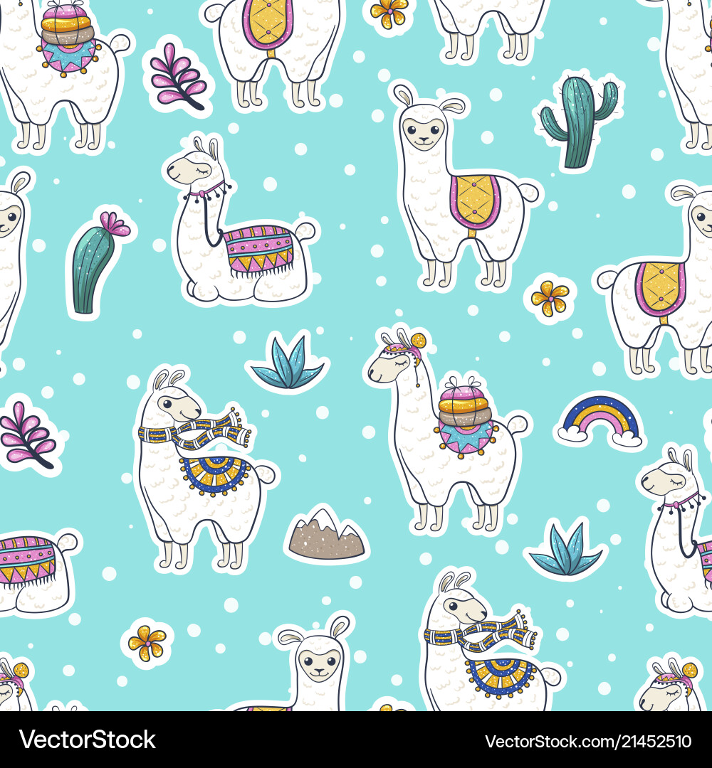 Cute Alpaca Pattern Vector Image