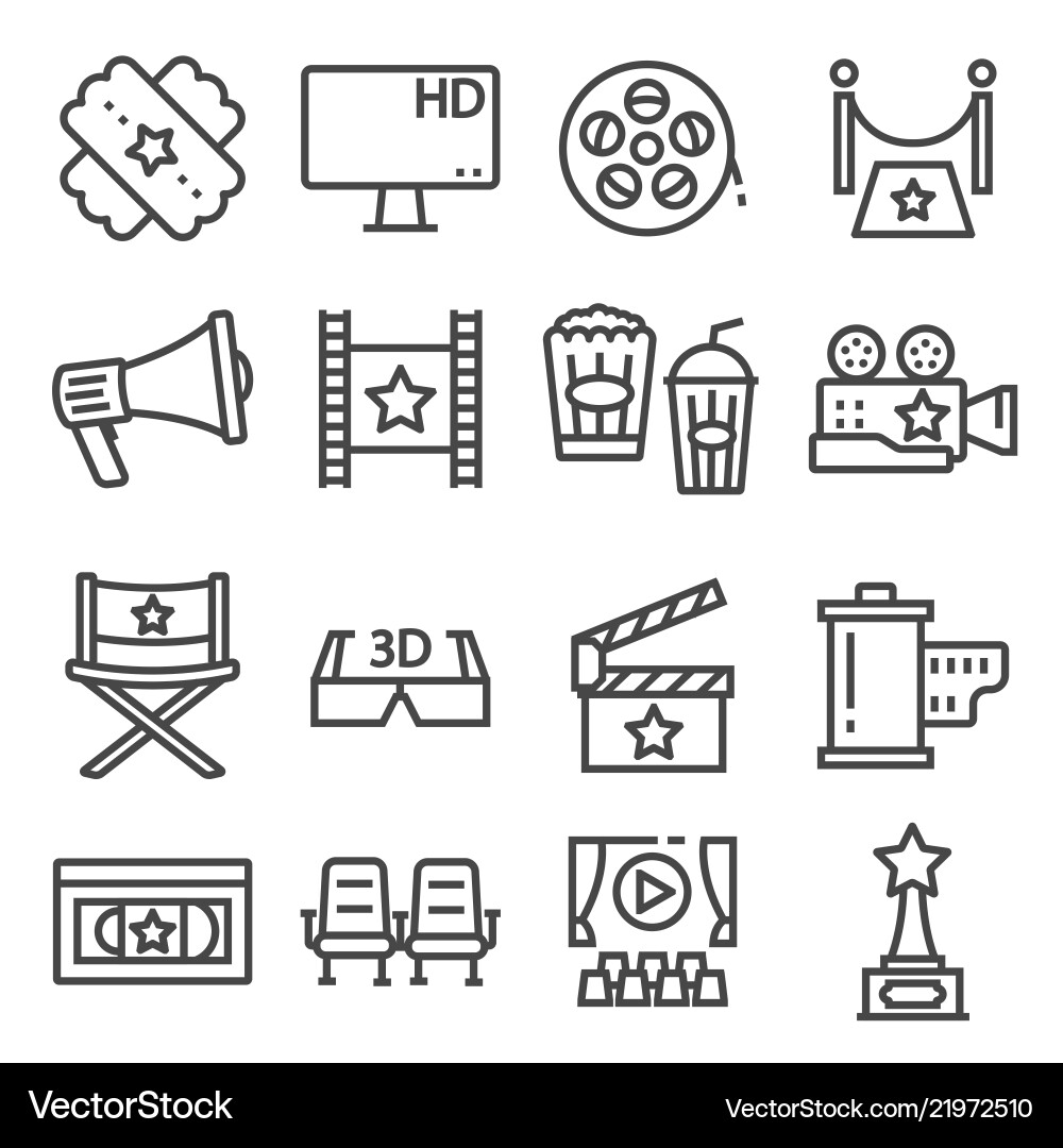Movie Icons Set - Film & Cinema Vector Image