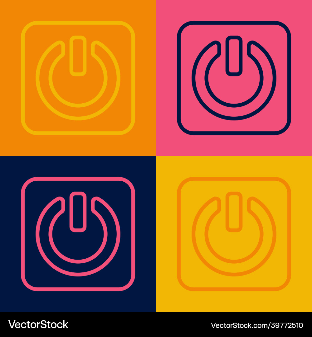 Pop art line power button icon isolated on color Pop art line power button icon isolated on color vector image