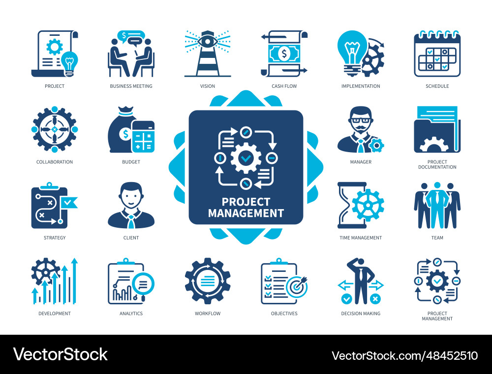 Project management solid icon set Project management solid icon set vector image