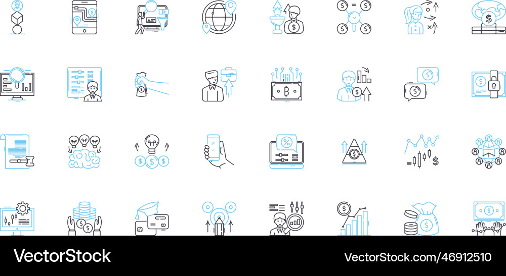 Saving account linear icons set interest deposit Saving account linear icons set interest deposit Vector Image