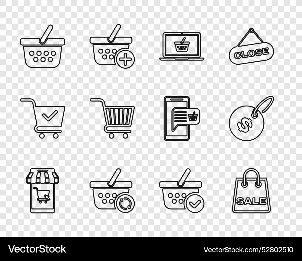 Set line mobile and shopping cart bag Set line mobile and shopping cart bag vector image
