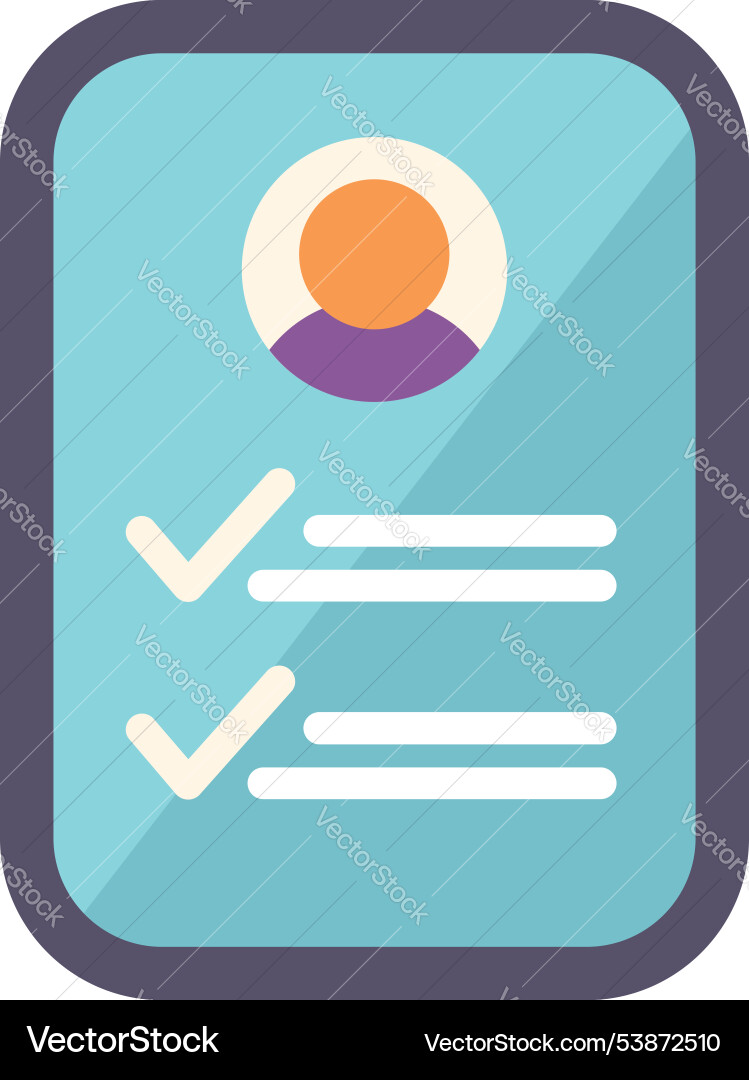 Smartphone showing customer profile with check Smartphone showing customer profile with check Vector Image