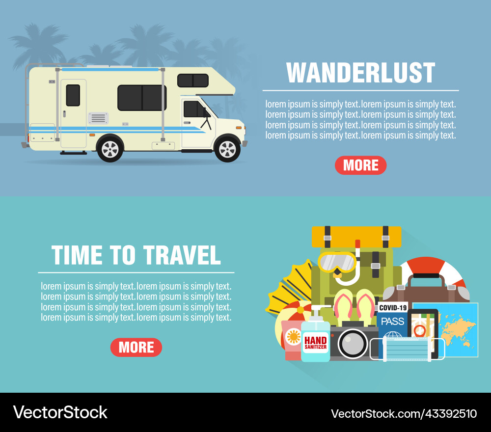 Summer wanderlust concept design flat banners set Summer wanderlust concept design flat banners set vector image