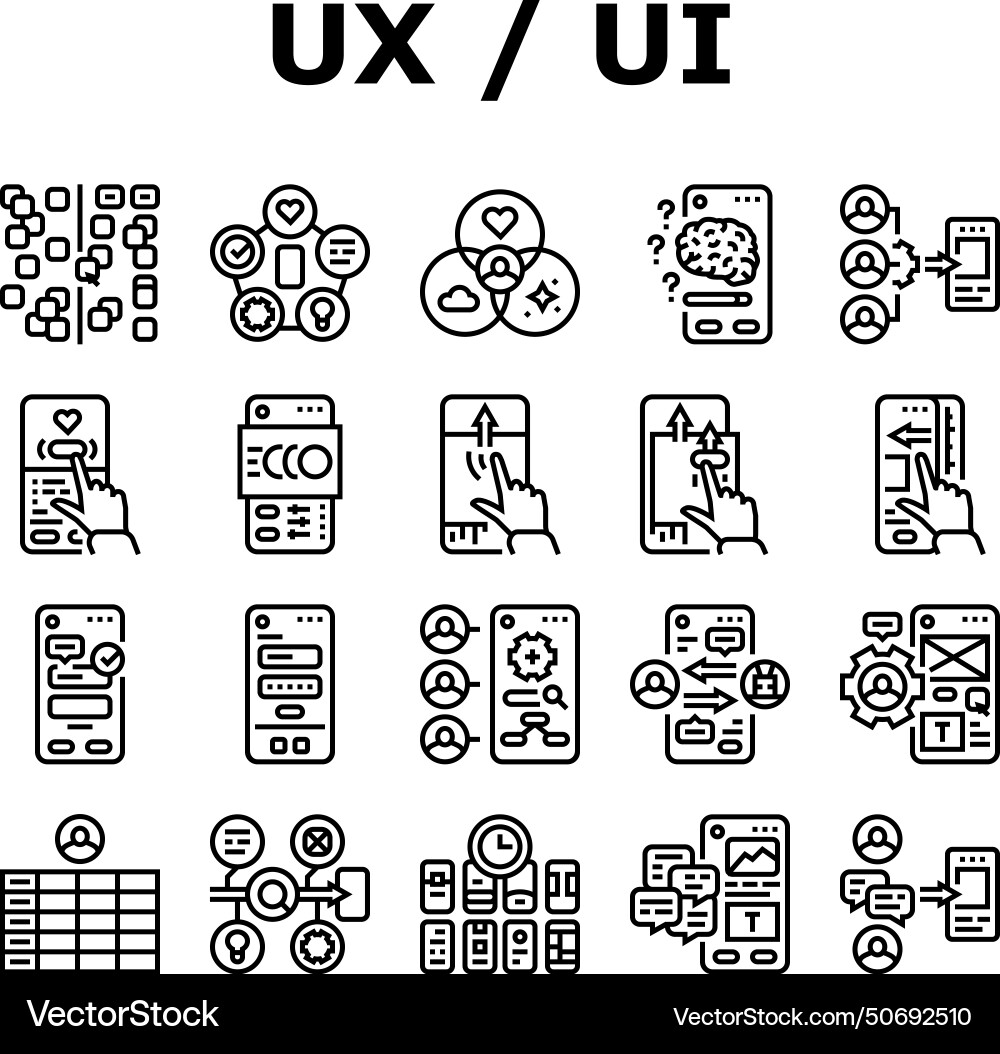 Ui ux digital develop code app icons set Ui ux digital develop code app icons set vector image