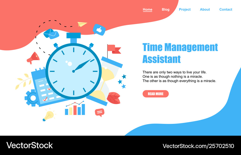 Webpage template time management assistant Vector Image
