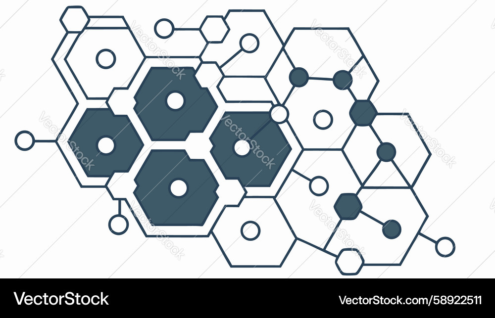 Abstract hexagonal network interconnected nodes Vector Image