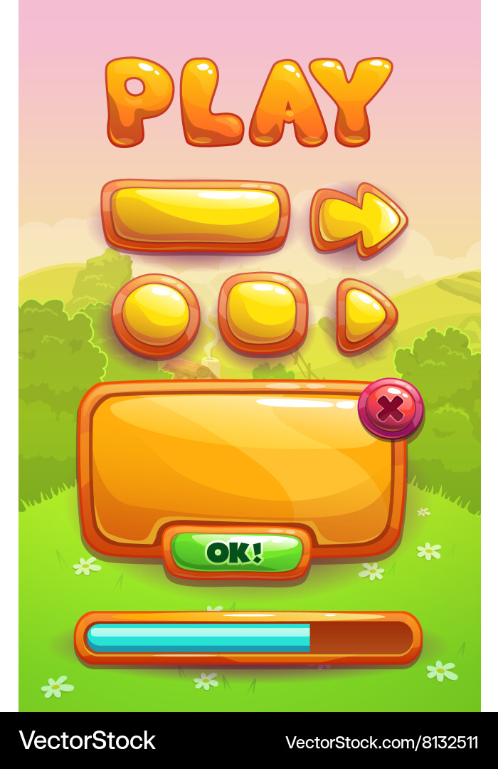 Cartoon Game UI Elements vector image