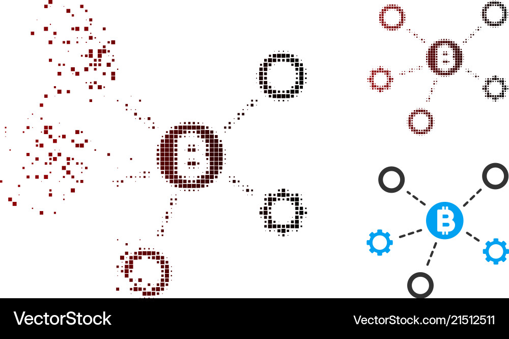 Fractured pixel halftone bitcoin network nodes Fractured pixel halftone bitcoin network nodes vector image