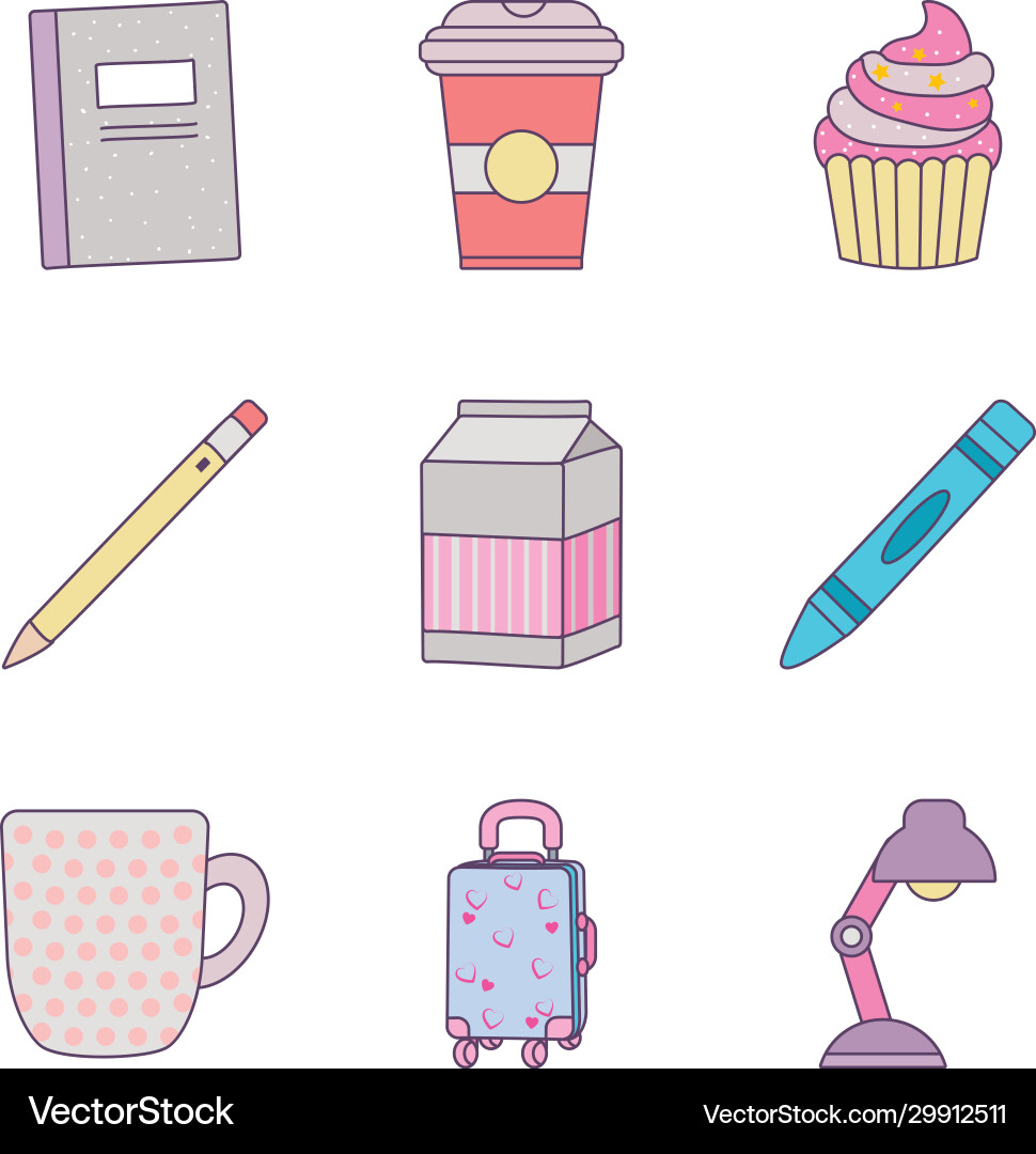 Isolated cute objects line and fill style icon set vector image