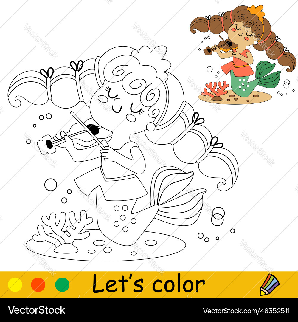Kids coloring little mermaid with a violin Kids coloring little mermaid with a violin vector image