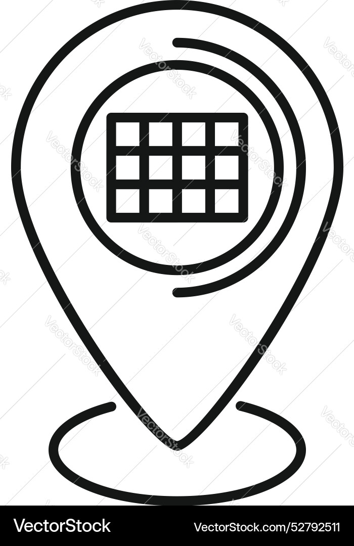 Location pin pointing solar panel farm Royalty Free Vector
