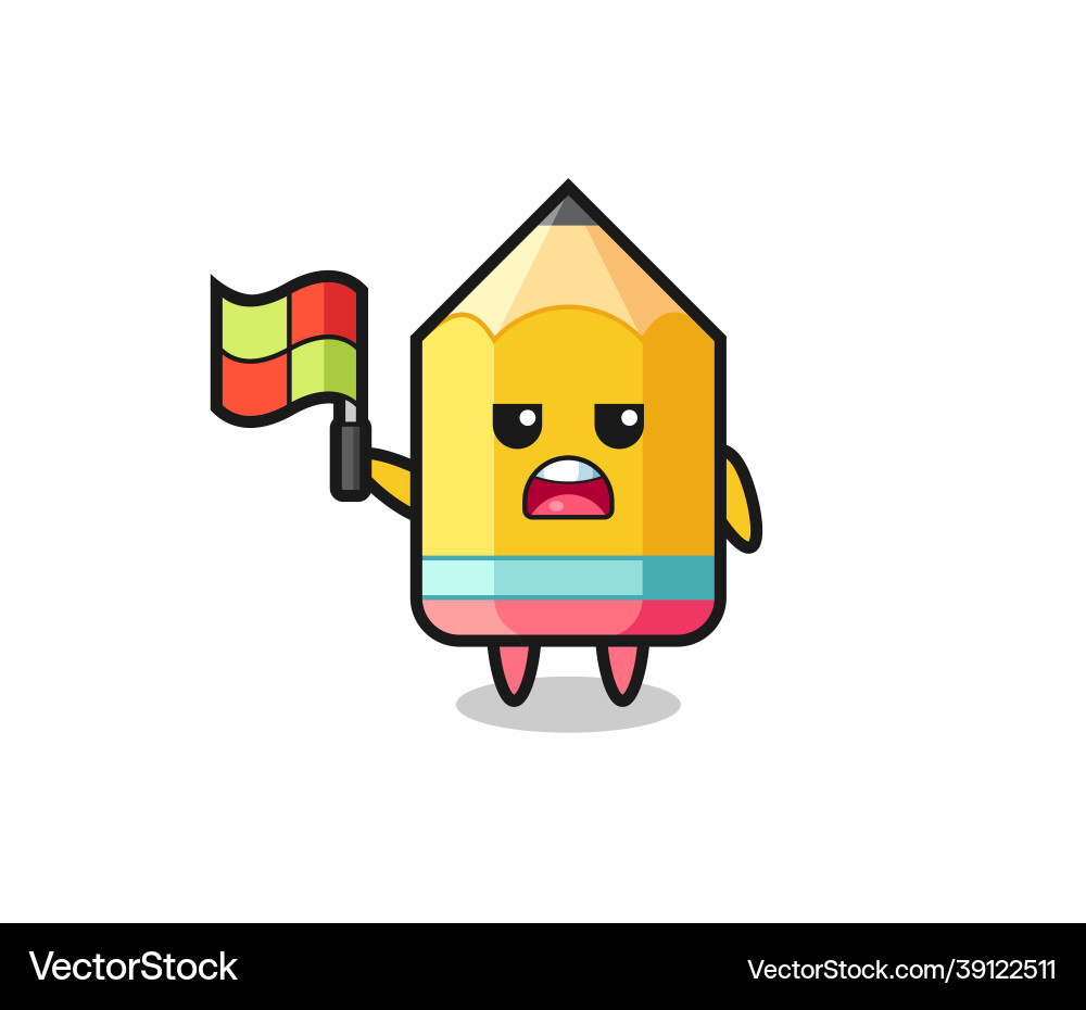 Pencil character as line judge putting the flag up Pencil character as line judge putting the flag up vector image