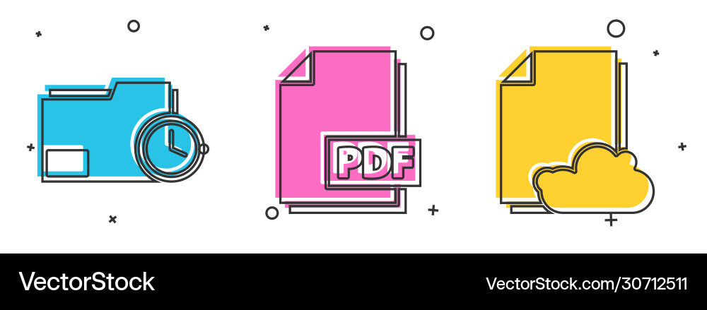Set document folder with clock pdf file Set document folder with clock pdf file vector image