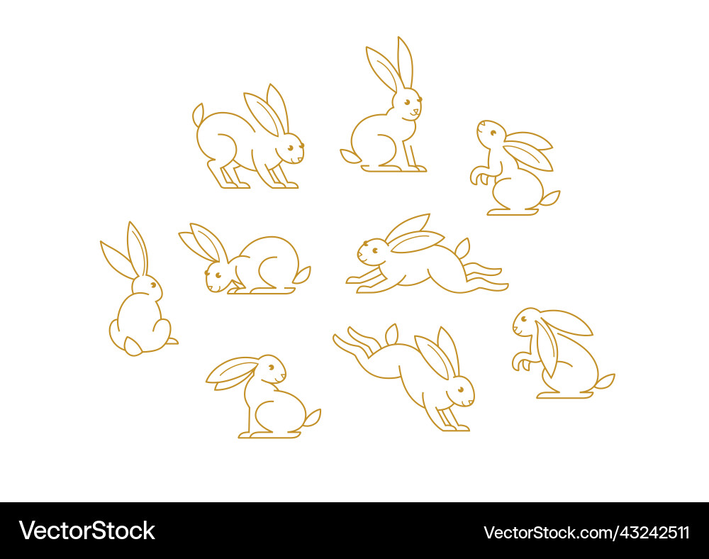 Set with line art rabbit icons symbols logo Set with line art rabbit icons symbols logo vector image