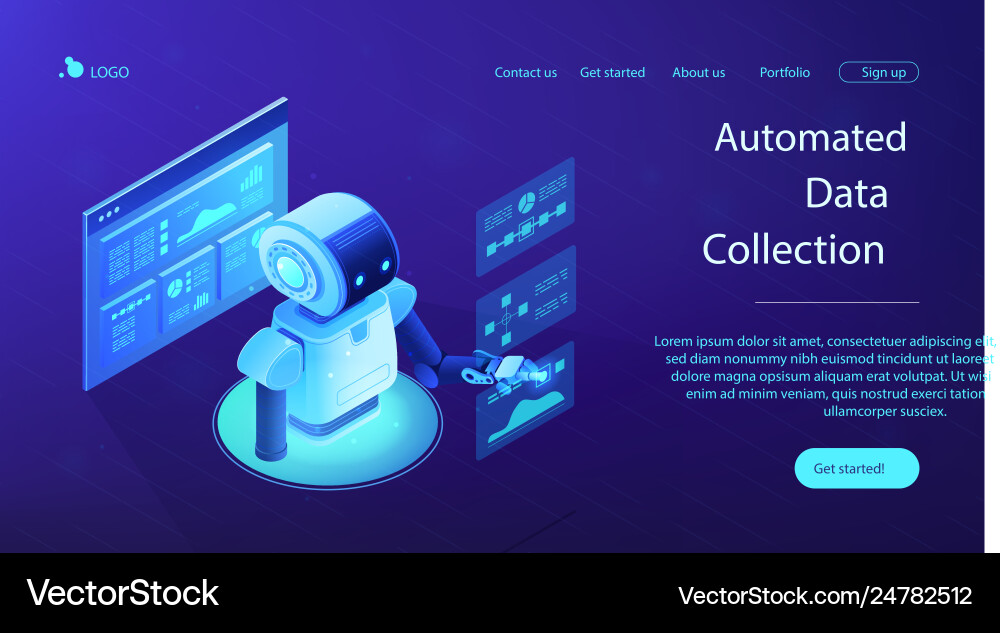 Automated data analysis isometric 3d landing page Automated data analysis isometric 3d landing page Vector Image