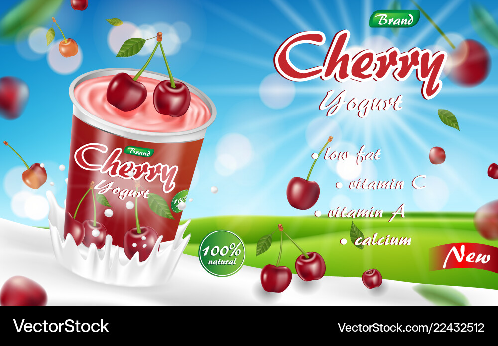 Cherry yogurt with splash isolated on bokeh Cherry yogurt with splash isolated on bokeh vector image