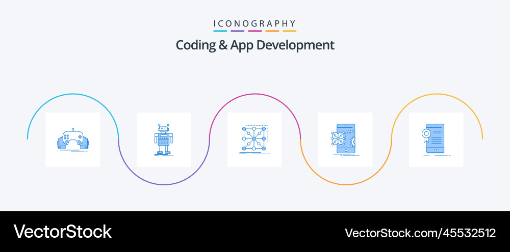 Coding and app development blue 5 icon pack Vector Image