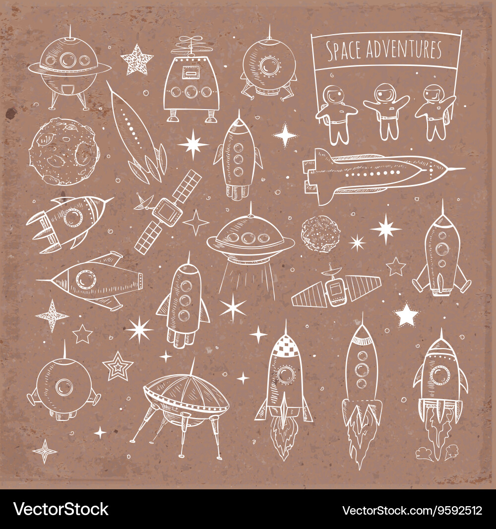 Collection of sketchy space objects vector image