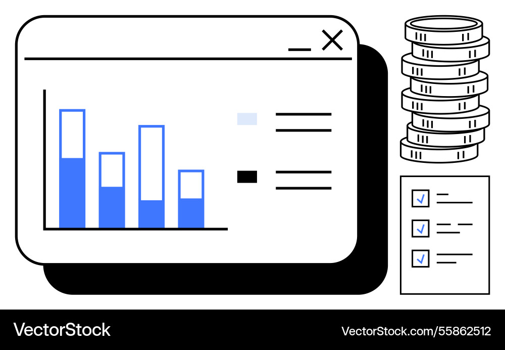 Digital financial analytics with bar chart coin Digital financial analytics with bar chart coin vector image