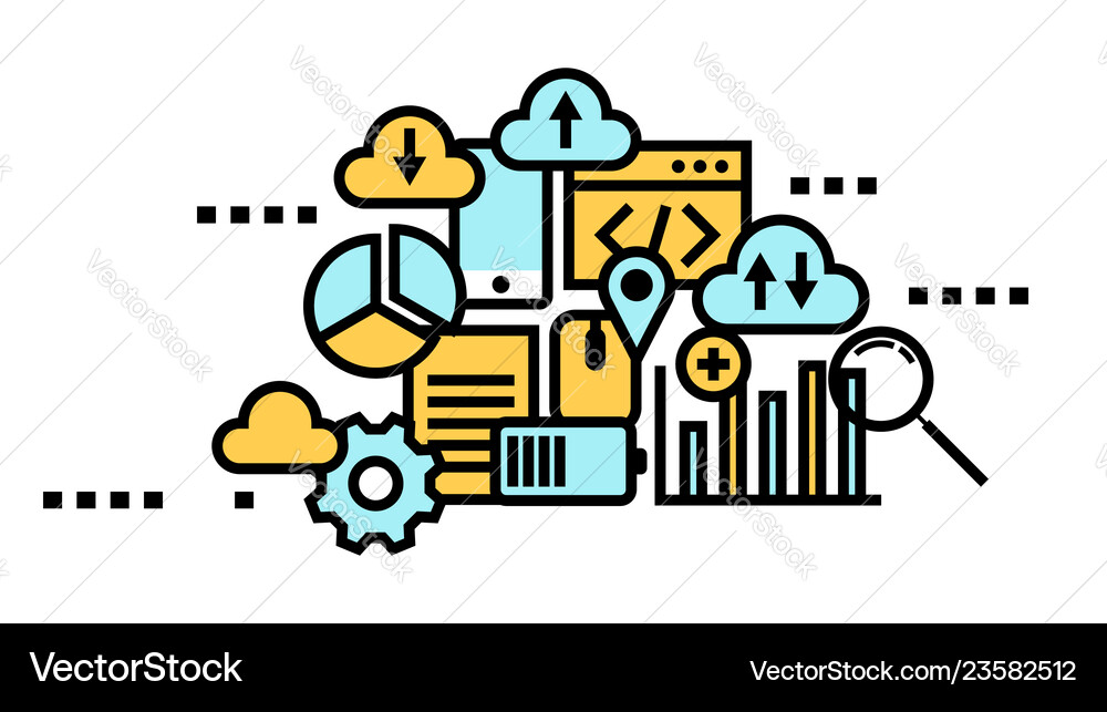 Flat line icon art style concept cloud computing Vector Image