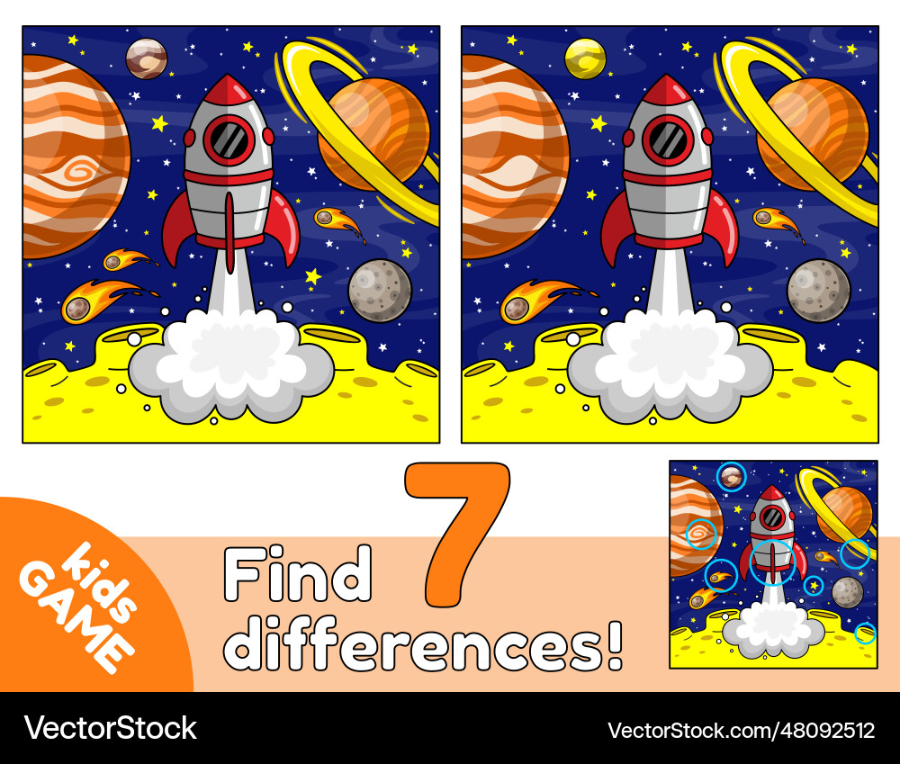 Game find differences with space rocket launch Game find differences with space rocket launch vector image