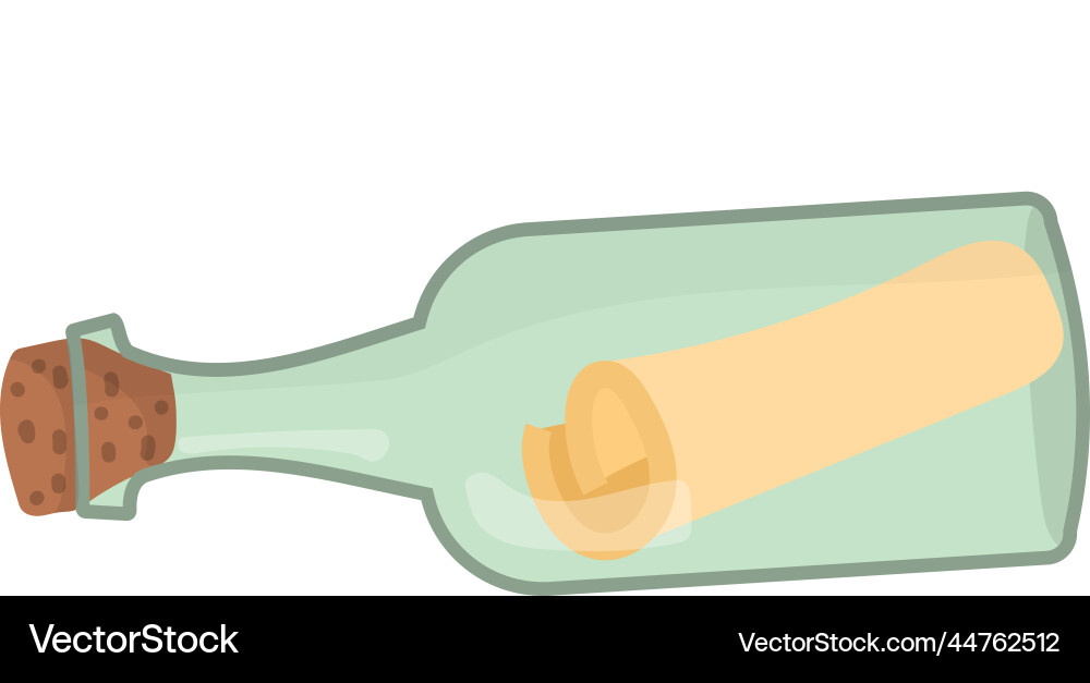 Glass bottle with paper scroll nautical message Glass bottle with paper scroll nautical message Vector Image