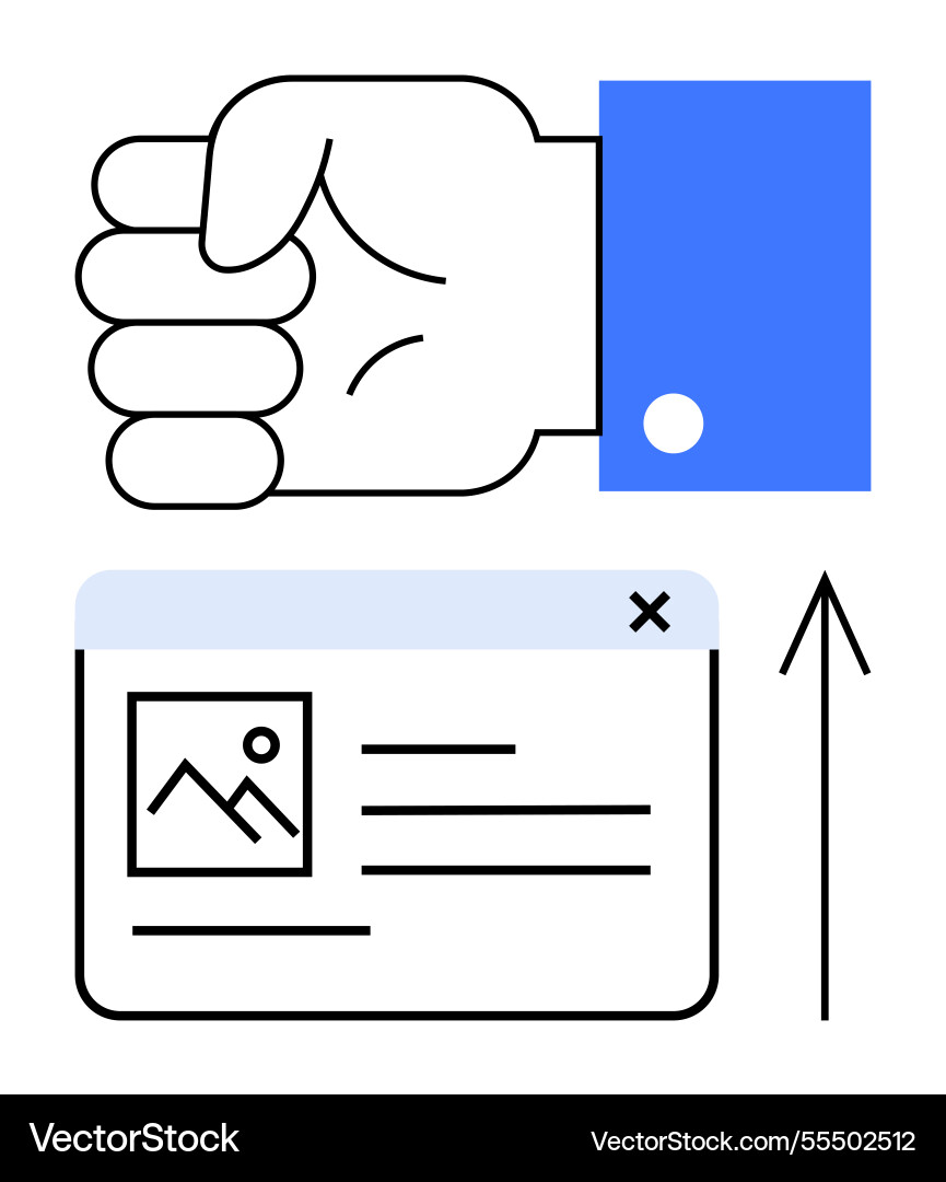 Hand gesturing upward with document and arrow Hand gesturing upward with document and arrow Vector Image