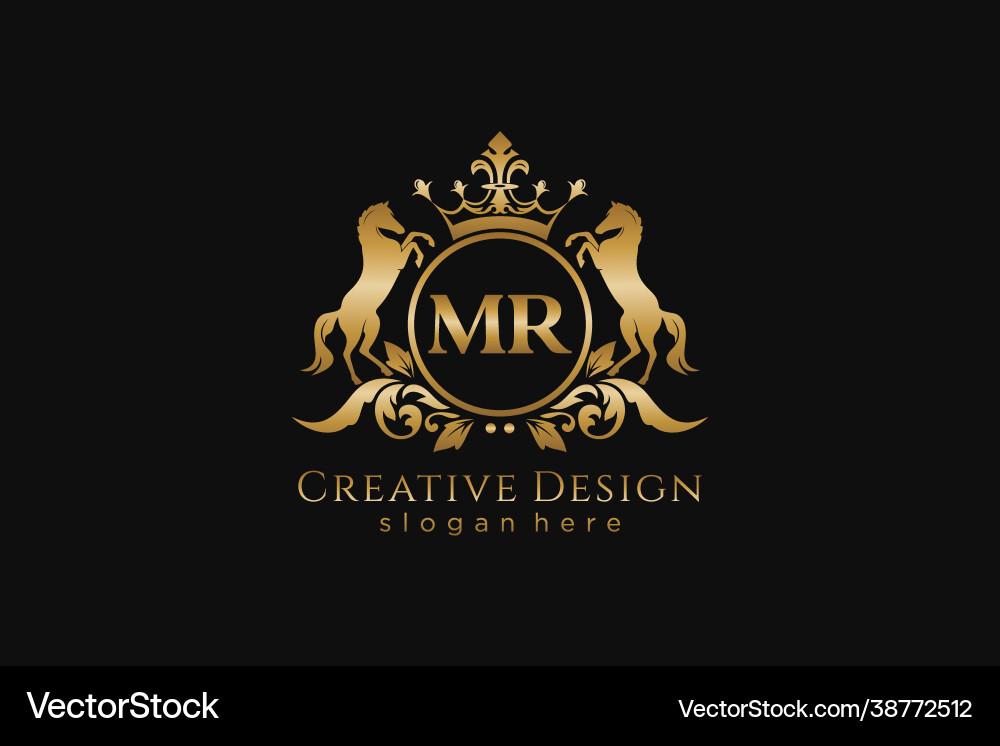 Initial mr retro golden crest with circle and two Initial mr retro golden crest with circle and two vector image