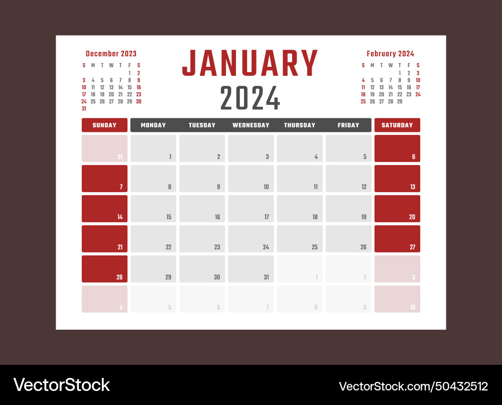 Kalender für Januar 2024 beginnt Sonntag Kalender für Januar 2024 beginnt Sonntag vektorbild