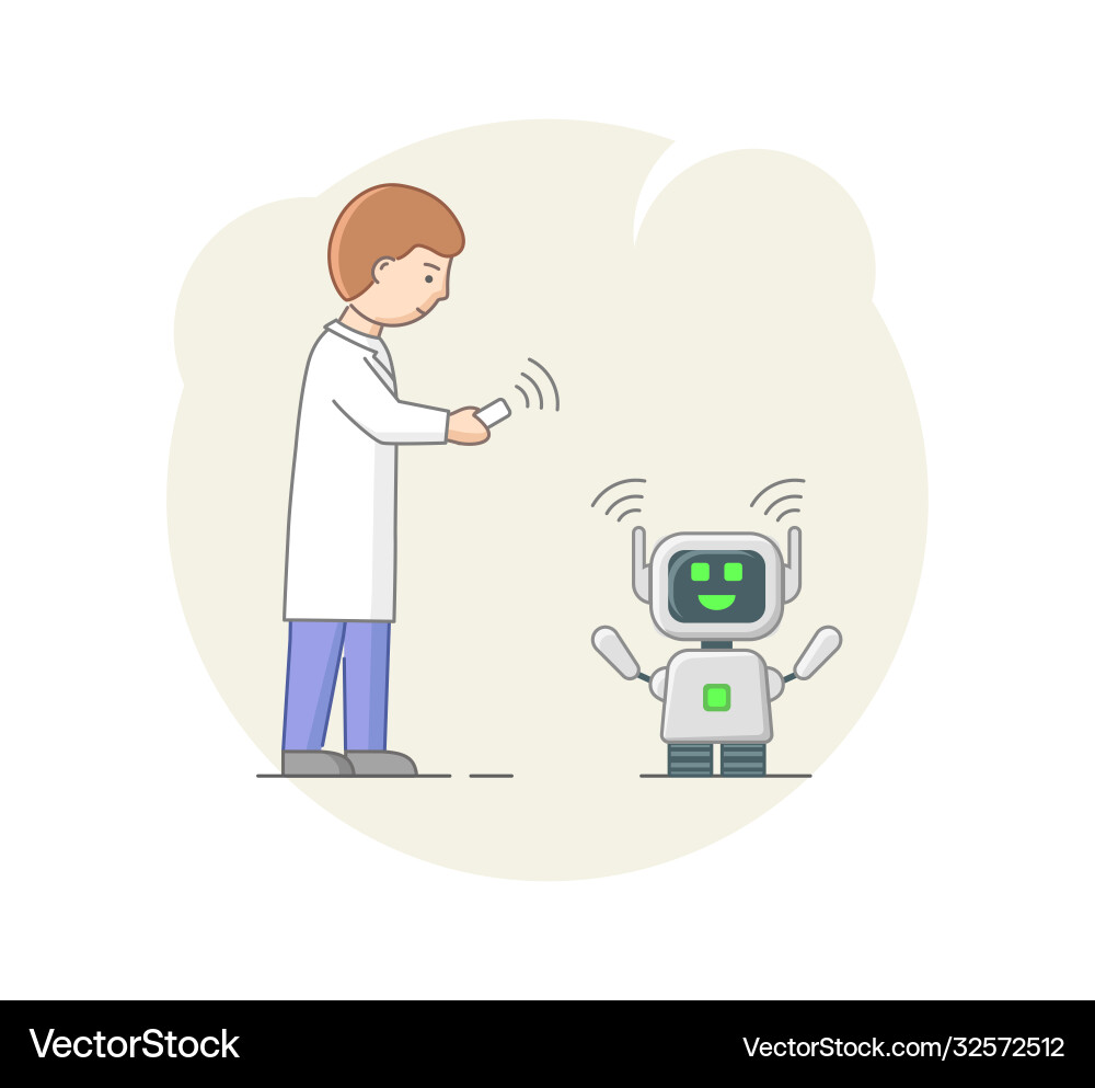 Konzept der Robotik Mann Codierung und gesetzt Roboter Konzept der Robotik Mann Codierung und gesetzt Roboter vektorbild