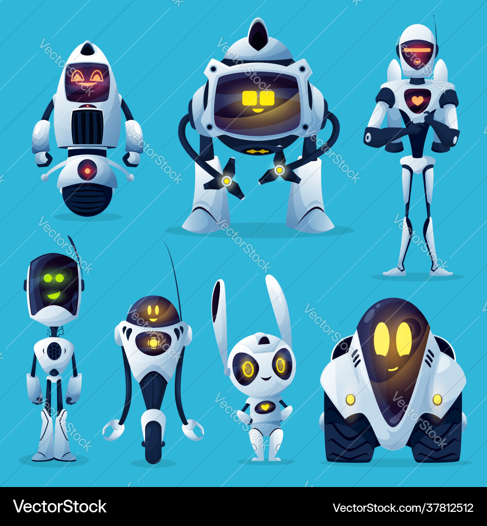 Modern white robots artificial intelligence bots Modern white robots artificial intelligence bots Vector Image