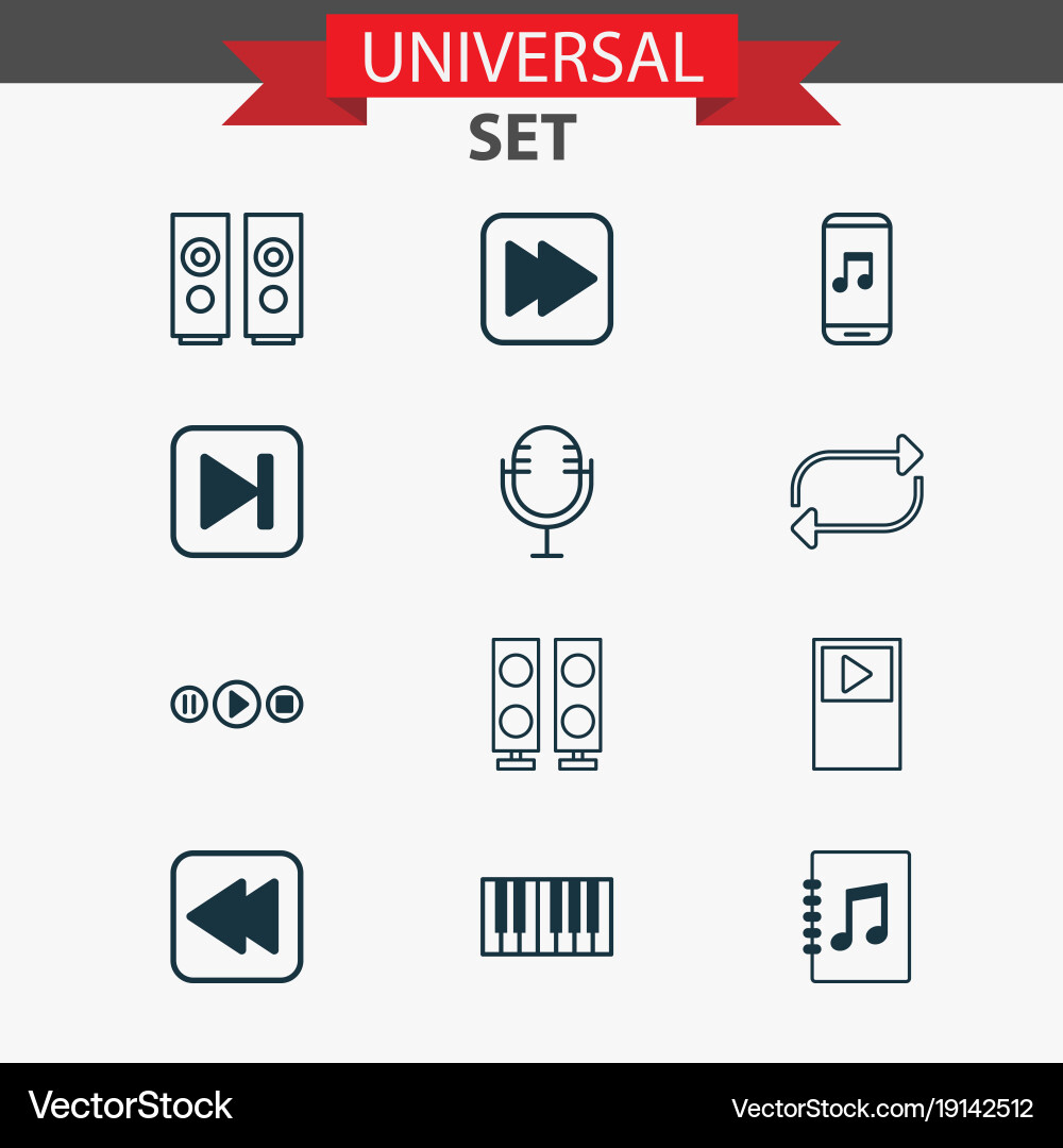 Multimedia icons set with sound box refresh vector image