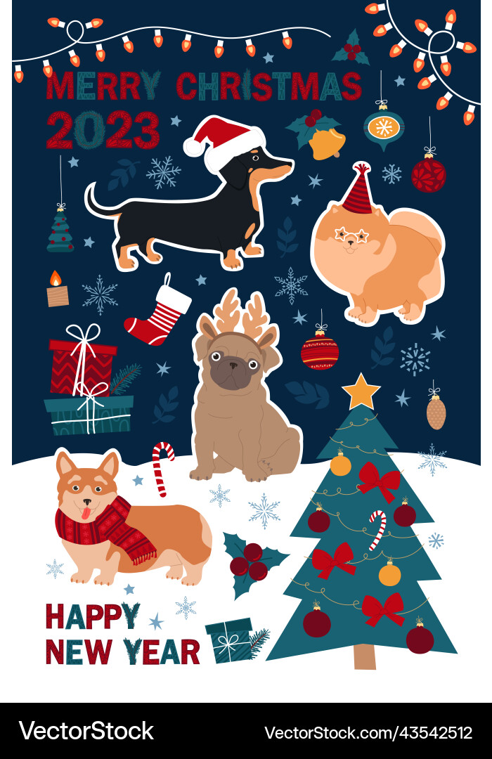 Süße Hunde feiern Weihnachten Briefing fröhlich Süße Hunde feiern Weihnachten Briefing fröhlich vektorbild