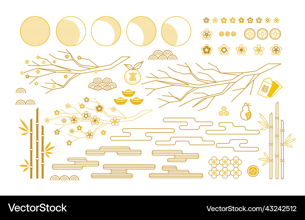 Set with elements icons and symbols for chinese vector image