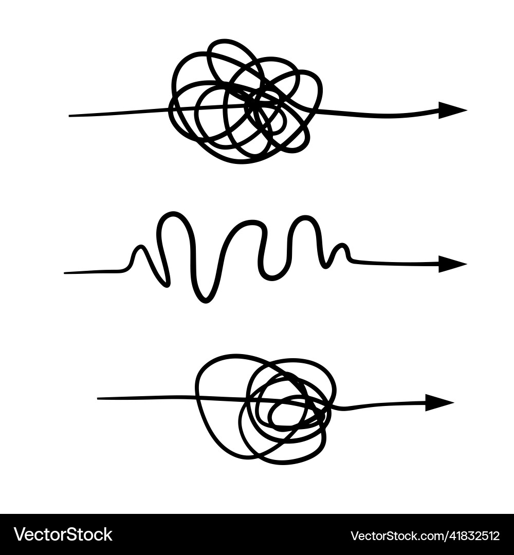 Tangled and wavy line set of chaotic arrow Tangled and wavy line set of chaotic arrow vector image
